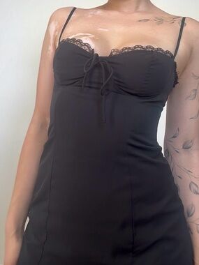 Black Lace-Trim Slip Dress with Adjustable Straps